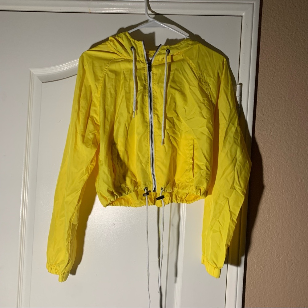 Cropped Yellow Windbreaker Hoodie